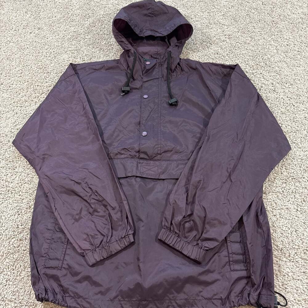 Vintage‎ J Crew Nylon Anorak Pullover Hooded Jacket Plum Mens S 90s EUC